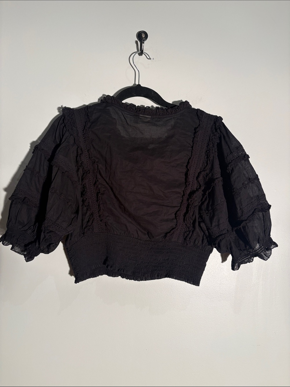 Sunday Best Black Lace Ruffle Puff Sleeve Blouse - Picture 3 of 3